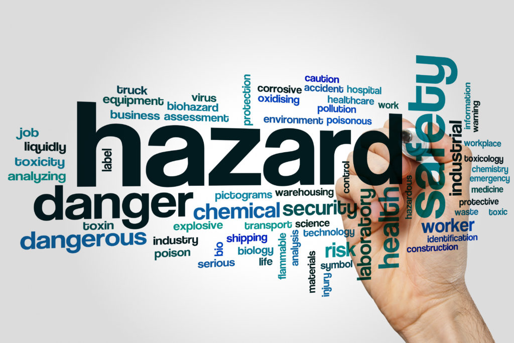 Hazard word cloud concept on grey background